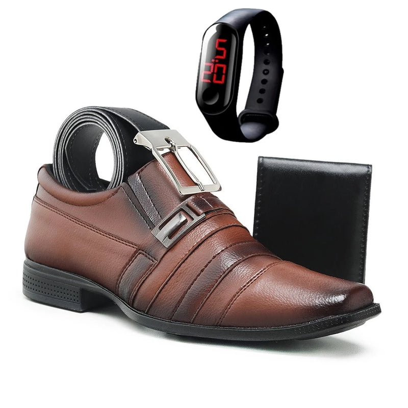 Sapato Social Masculino Axia Confortável Elegante com Carteira Cinto e Relógio