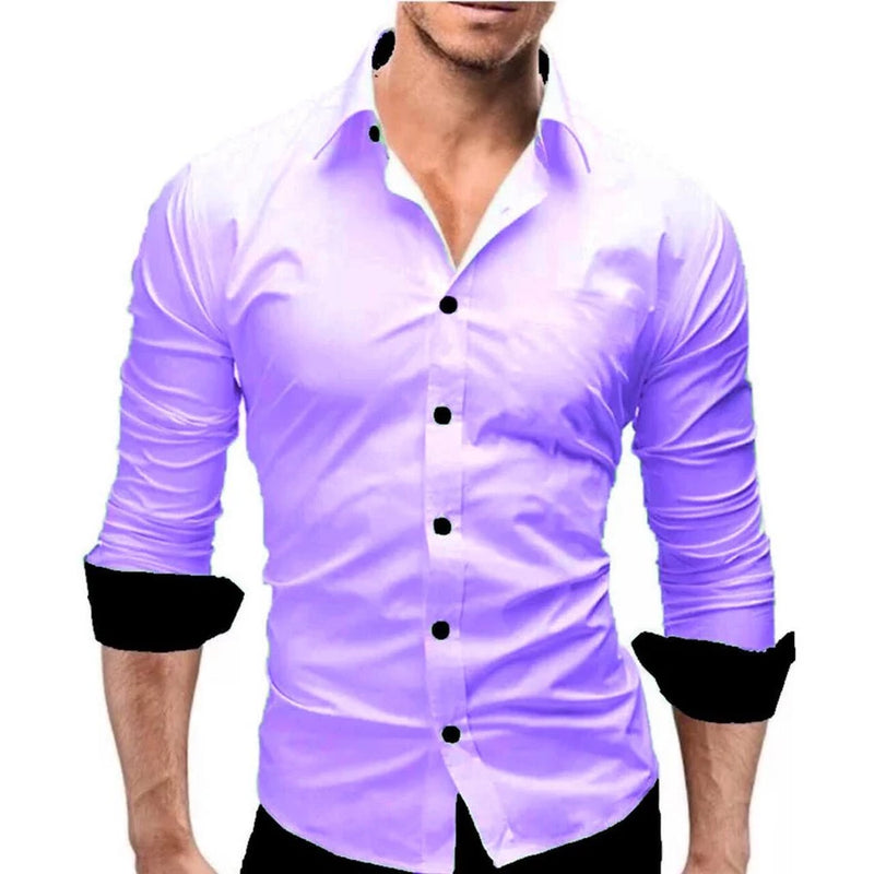 Camisa Axia Masculina Slim Fit Luxo Detalhe Interno gola e punho