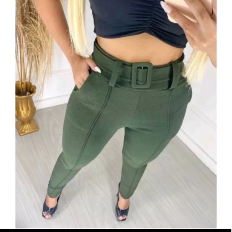 Calça Skinny Axia Com Cinto Malha Crepe Cintura Alta do P ao G3