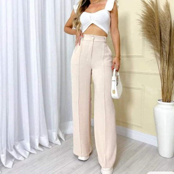Calça GG Feminina Pantalona Axia Wide Leg Duna com Botão Tendência 2026