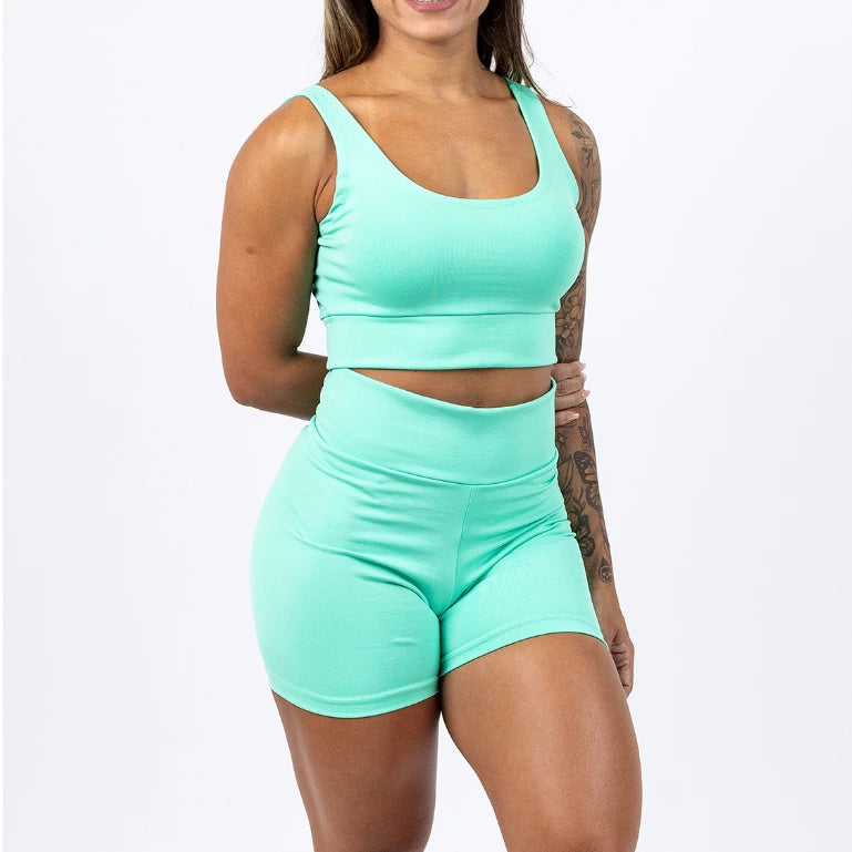 Conjunto Academia Feminino Short e Top Fitness Cintura Alta Suplex básico em diversas cores