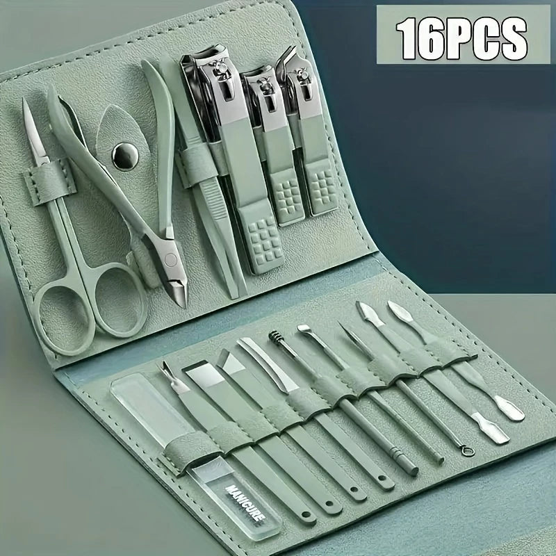 Kit Axia 16 Pçs Cortador De Unhas Pedicure Tesoura Prego Conjunto De Ferramentas Em Aço Inoxidável Com Bolsa Dobrável