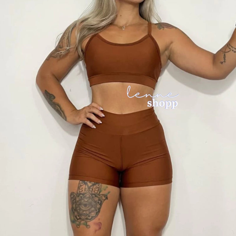 Conjunto Axia Academia Fitness Short e Top Cintura Alta Moda Fitness LISOS
