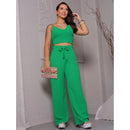 Conjunto Axia Feminino Duna Areia Calça Pantalona e Cropped com Bojo Alça Regulável Alfaiataria