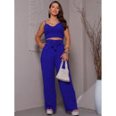 Conjunto Axia Feminino Duna Areia Calça Pantalona e Cropped com Bojo Alça Regulável Alfaiataria