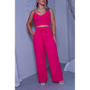 Conjunto Axia Feminino Duna Areia Calça Pantalona e Cropped com Bojo Alça Regulável Alfaiataria