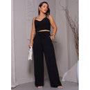 Conjunto Axia Feminino Duna Areia Calça Pantalona e Cropped com Bojo Alça Regulável Alfaiataria