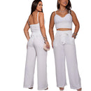 Conjunto Axia Feminino Duna Areia Calça Pantalona e Cropped com Bojo Alça Regulável Alfaiataria