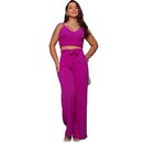 Conjunto Axia Feminino Duna Areia Calça Pantalona e Cropped com Bojo Alça Regulável Alfaiataria