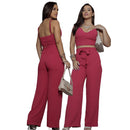 Conjunto Axia Feminino Duna Areia Calça Pantalona e Cropped com Bojo Alça Regulável Alfaiataria