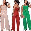 Conjunto Axia Feminino Duna Areia Calça Pantalona e Cropped com Bojo Alça Regulável Alfaiataria