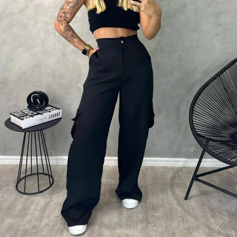 Calça CARGO Axia Alfaiataria Feminina Pantalona WideLeg com Bolsos Laterais