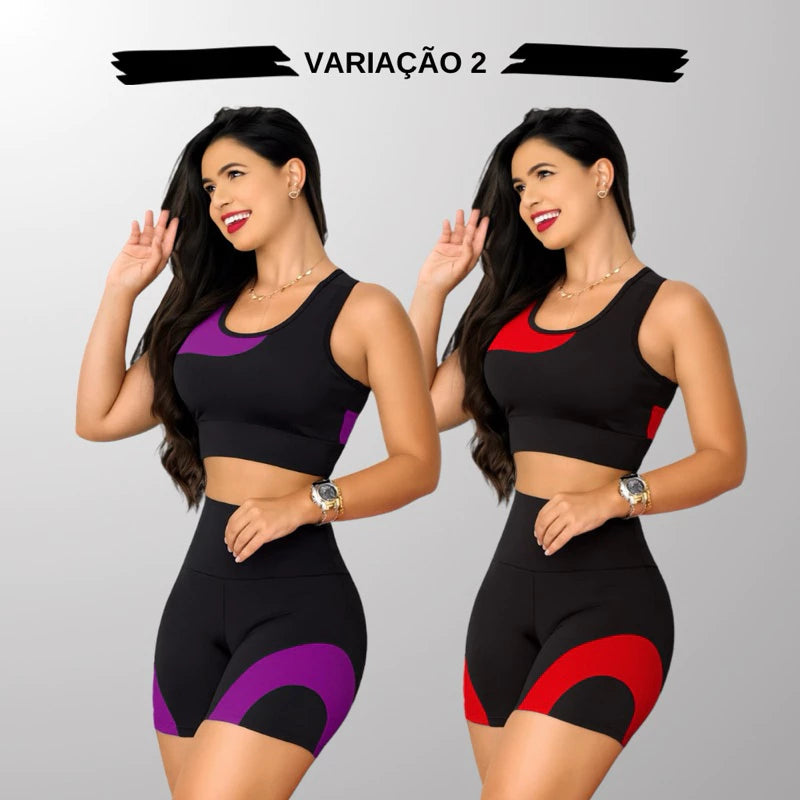 Kit 2 Conjuntos Academia Feminina Axia – Top + Shot Cintura Alta e Modeladora