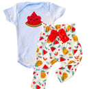 Conjunto Roupa Menina Bebê Axia Algodão Manga Curta com Aplique Bordado Calça e Body Roupinha Bebês luxo