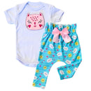 Conjunto Roupa Menina Bebê Axia Algodão Manga Curta com Aplique Bordado Calça e Body Roupinha Bebês luxo