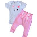 Conjunto Roupa Menina Bebê Axia Algodão Manga Curta com Aplique Bordado Calça e Body Roupinha Bebês luxo