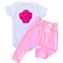 Conjunto Roupa Menina Bebê Axia Algodão Manga Curta com Aplique Bordado Calça e Body Roupinha Bebês luxo