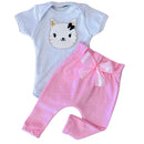 Conjunto Roupa Menina Bebê Axia Algodão Manga Curta com Aplique Bordado Calça e Body Roupinha Bebês luxo