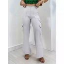 Calça CARGO Axia Alfaiataria Feminina Pantalona WideLeg com Bolsos Laterais