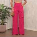 Calça CARGO Axia Alfaiataria Feminina Pantalona WideLeg com Bolsos Laterais