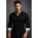 Camisa Axia Masculina Slim Fit Luxo Detalhe Interno gola e punho