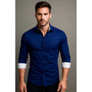 Camisa Axia Masculina Slim Fit Luxo Detalhe Interno gola e punho