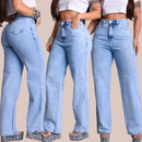 Calça Jeans Axia Feminina Wide Leg Cintura Alta Pantalona MARMORIZADA CINTURA ALTA