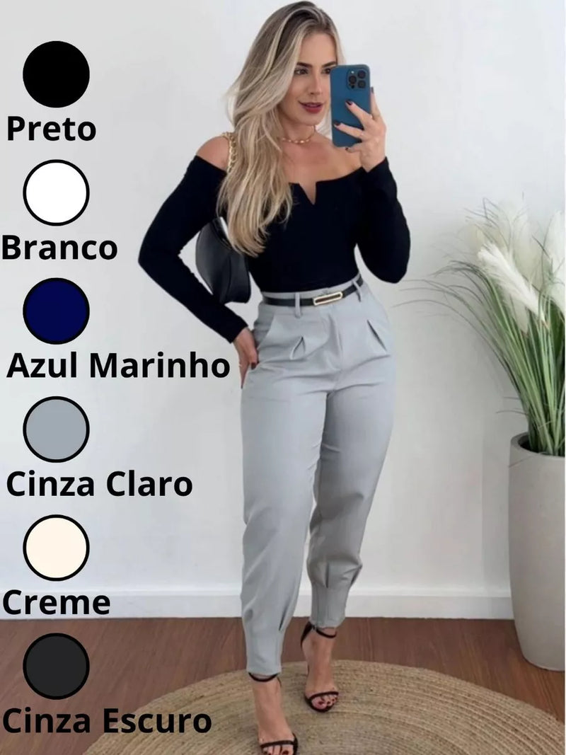 Calça Alfaiataria Axia Feminina Cintura Alta Com Pença Casual e Social do P até G1