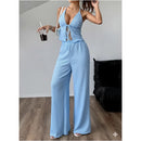 Conjunto Axia Feminino Liz Calça Pantalona + Blusinha Top Amarração Look Versátil Moda Verão