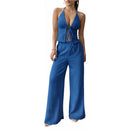 Conjunto Axia Feminino Liz Calça Pantalona + Blusinha Top Amarração Look Versátil Moda Verão