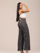 Calça Jeans Axia Feminina Wide Leg Cintura Alta Pantalona MARMORIZADA CINTURA ALTA