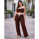 Conjunto Axia Ribana Calça Pantalona cós alto duplo e Top alcinhas dupla P ao G1