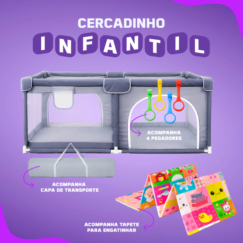 Cercadinho Bebê Axia+ Tapete + Bolsa + Argola Grande Chiqueirinho Infantil 180x150 Portátil Dobrável