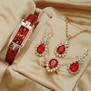 Conjunto Feminino Relógio Feminino Colar Brincos  Anel axia Set Moda Pulseira De Couro Relógio De Quartzo Feminino