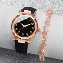 Relógio De Quartzo Feminino Elegante-Pulseira De Couro axia Com Marcações De Escala E Coração Cravejado De Diamantes