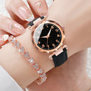 Relógio De Quartzo Feminino Elegante-Pulseira De Couro axia Com Marcações De Escala E Coração Cravejado De Diamantes