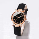 Relógio De Quartzo Feminino Elegante-Pulseira De Couro axia Com Marcações De Escala E Coração Cravejado De Diamantes