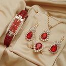 Conjunto Feminino Relógio Feminino Colar Brincos  Anel axia Set Moda Pulseira De Couro Relógio De Quartzo Feminino