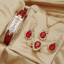 Conjunto Feminino Relógio Feminino Colar Brincos  Anel axia Set Moda Pulseira De Couro Relógio De Quartzo Feminino