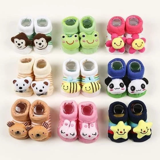 Kit Axia 5 Pares de Meias Infantil Bebê Pantufa 3D Bichinho Meia Recém Nascido/Menina/Menino RN