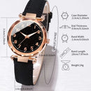 Relógio De Quartzo Feminino Elegante-Pulseira De Couro axia Com Marcações De Escala E Coração Cravejado De Diamantes